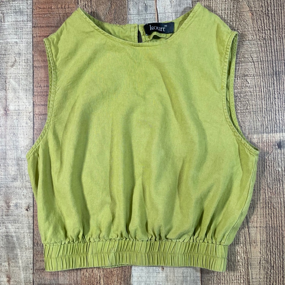Kourt Chartreuse Linen Rayon Sleeveless Crop Top XS Coastal Minimalist